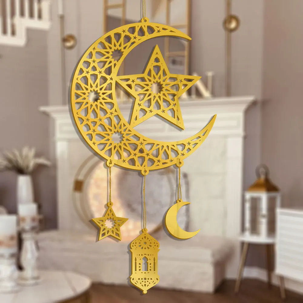 1PC Acrylic Ramadan Kareem Moon Star Wall Pendant Eid Mubarak Ornaments for Home Eid Al Fitr Muslim Islamic Holiday Party Decor