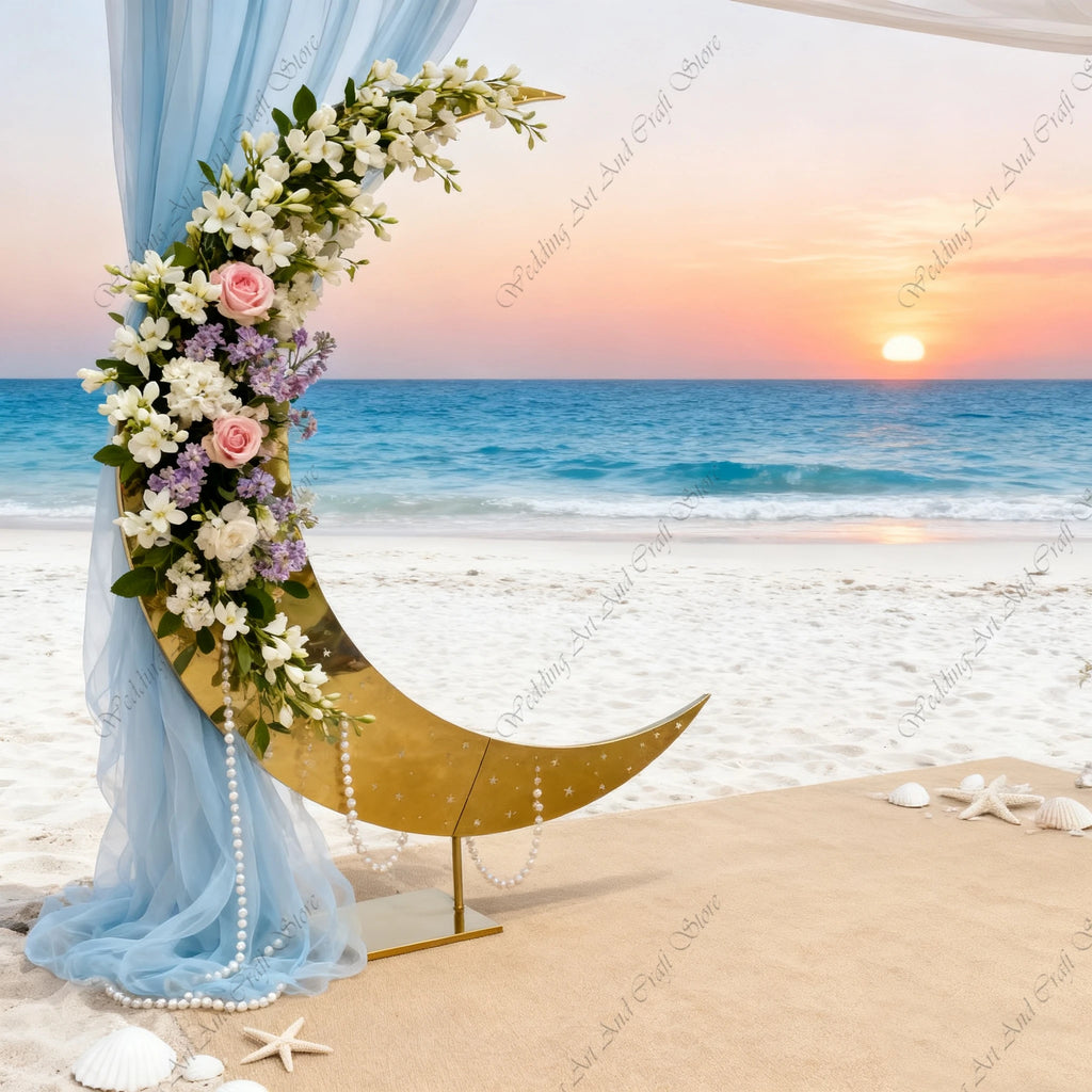 1pcs f30 83in Golden Stainless Steel Crescent Half Moon Wedding Arch Party Stage Backdrop Flower Stand Ballon Arch hh332