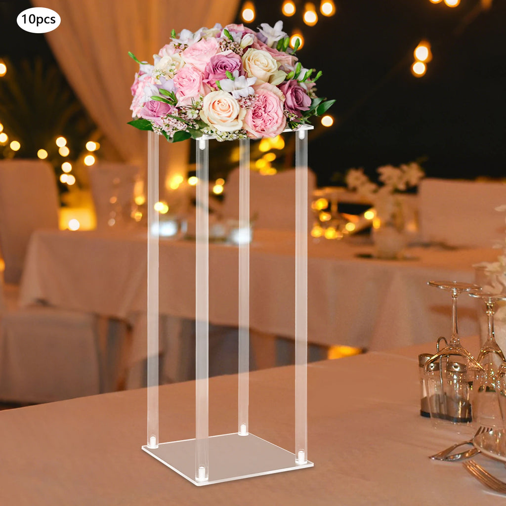10Pcs Acrylic Vase Wedding Flower Stands Set 60cm Height Clear Column Rack Geometric Display Stand for Home Party Wedding Decor