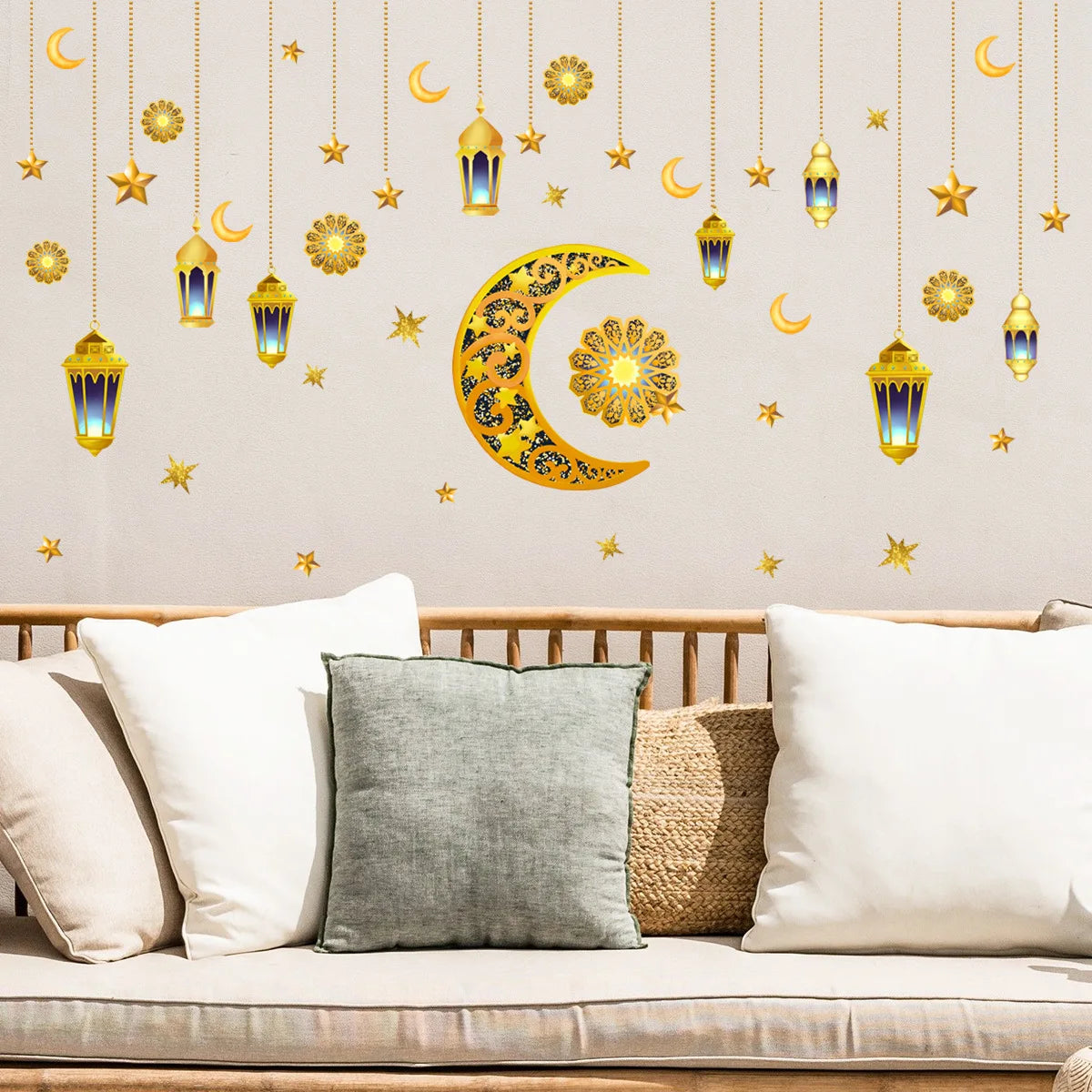 Ramadan Wall Decor Stickers Islamic Muslim Wall Decals Eid Mubarak Ramadan Lantern Moon Star Window Decor For Home Decorations