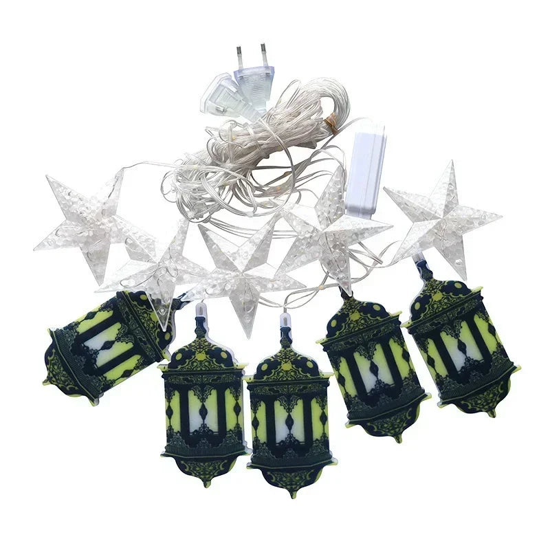 Ramadan String Lights LED Curtain with Moon Castle for Eid Mubarak Celebration Islamic Festive Window Decor Home Atmosphere