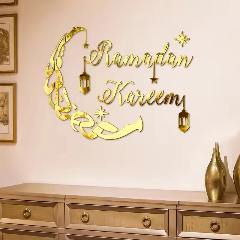 Ramadan Kareem Acrylic Mirror Wall Sticker 2025 Eid Mubarak 3D Wall Decal for Home Living Room Decoration Islamic Muslim Gift