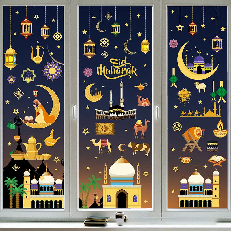 Eid Mubarak Window Stickers Ramadan Decorations for Home Islamic Muslim Party Decor Eid Al Adha Diy Wall Stickers Ramadan Kareem