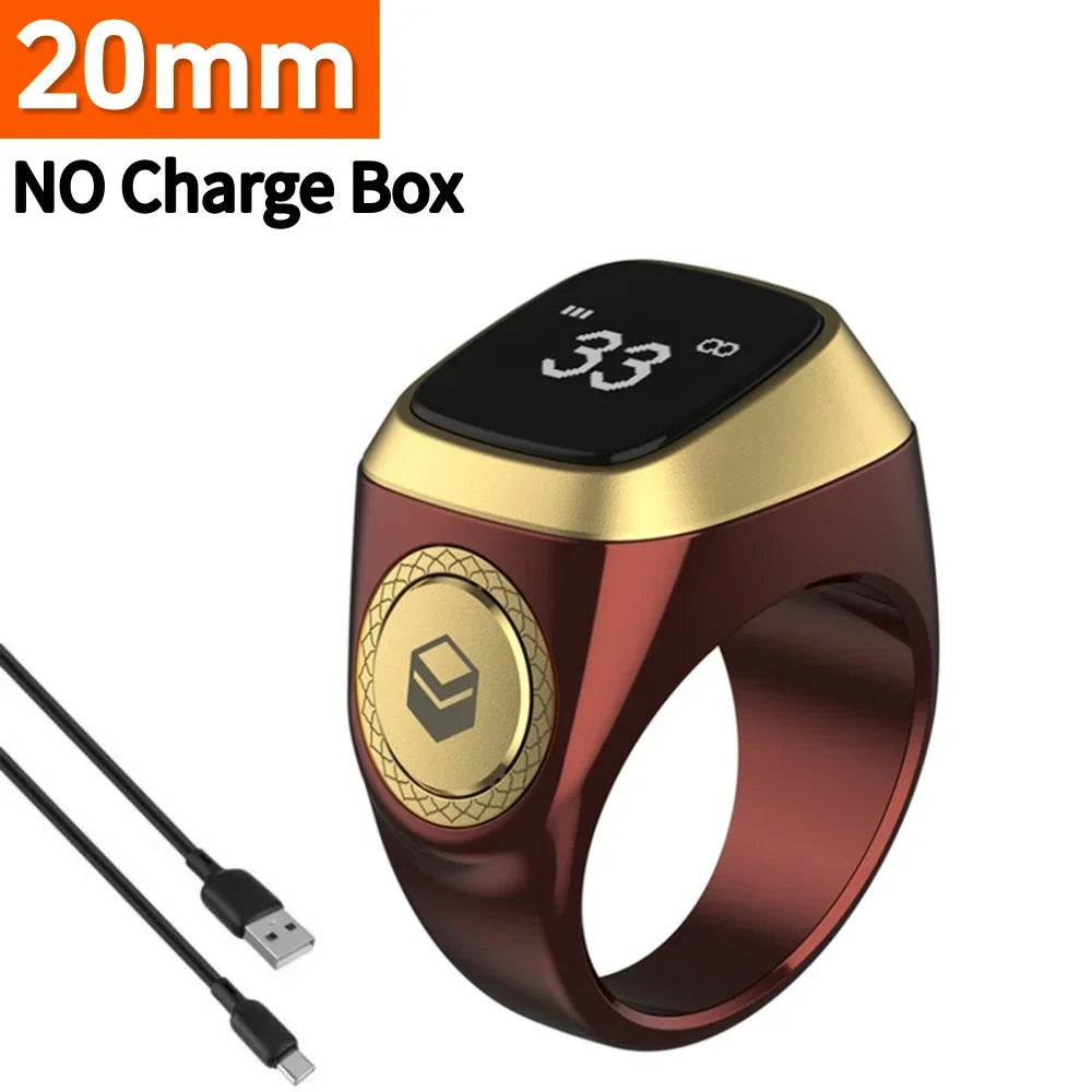 20mm Ring Tasbih Counter with Charging Box Counter Smart Ring Bluetooth-compatible 5.1 Vibration Reminder Zinc Alloy for Muslims
