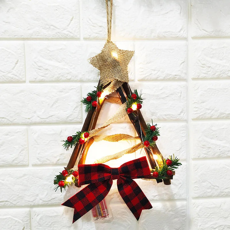 Christmas Snowman Wreath Garland Led Light Door Decoration Artificial Home Window Wall Background Door Hanging Luminous Ornament