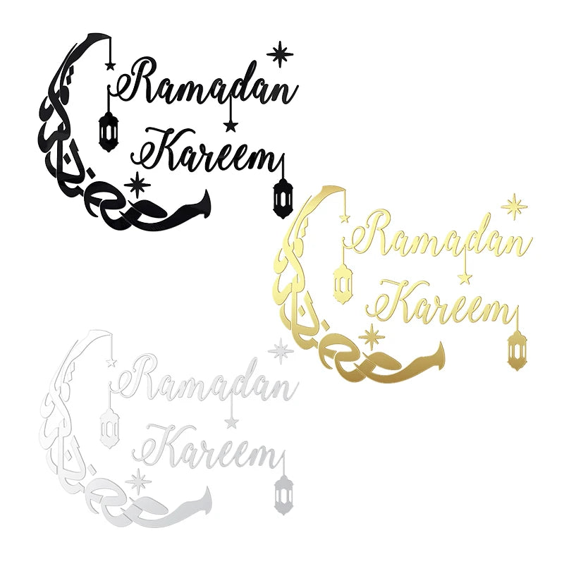 Ramadan Kareem Acrylic Mirror Wall Sticker 2025 Eid Mubarak 3D Wall Decal for Home Living Room Decoration Islamic Muslim Gift