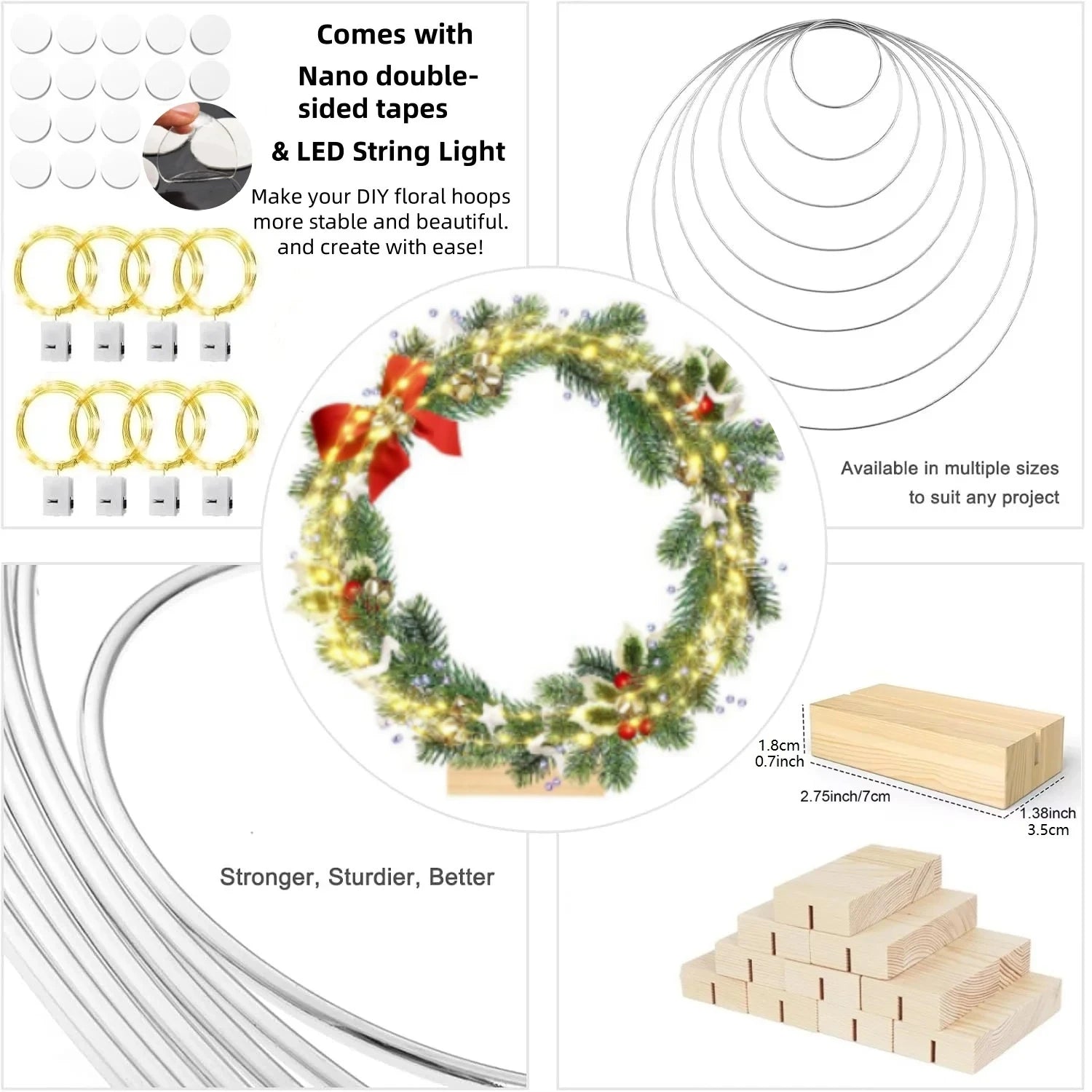 1/5/10PCS DIY Christmas Wreath with LED Lights Stand Party Metal Floral Hoop Centerpiece Table Decor Wedding Dream Catcher Rings
