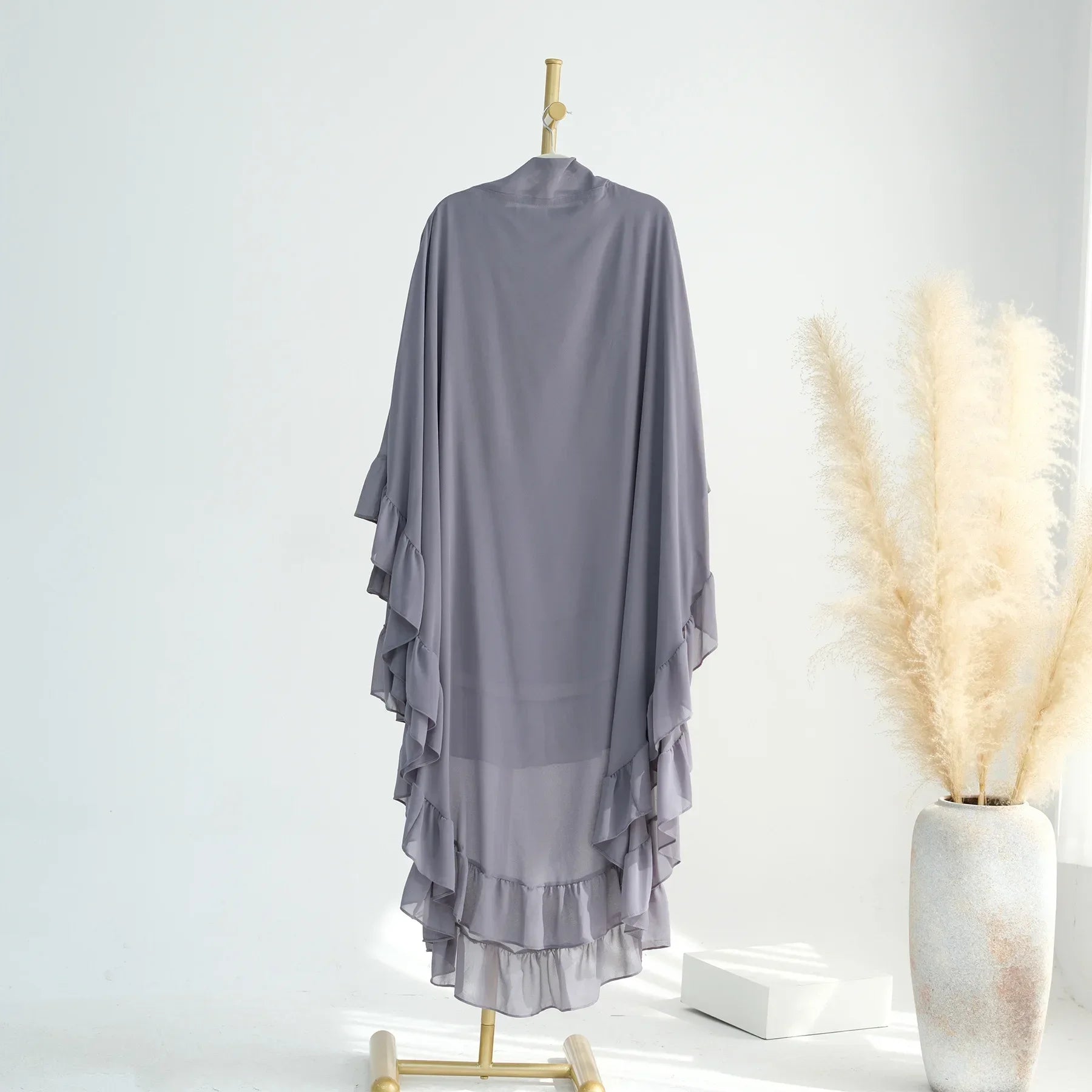 Ruffles Extra-long 2 Layers Chiffon Khimar, Sweet Muslim Women Hijab Scarf, Dubai Turk Islamic Clothing, Headscarf, Ramadan Eid