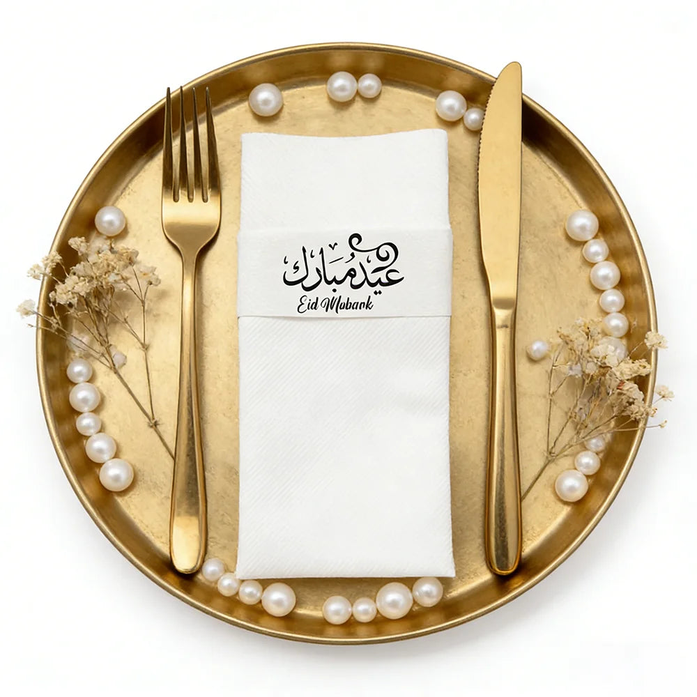 5Pcs Eid Mubarak Paper Napkins Cutlery Holder Islamic Iftar Party Table Accessories Ramadan Decorations 2026 Muslim Holiday Gift