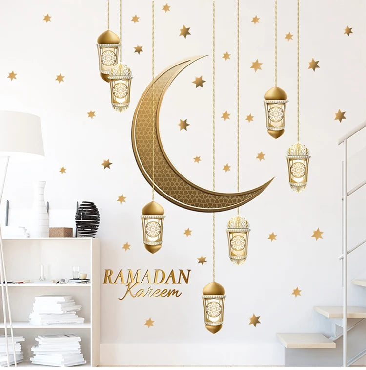 Eid Mubarak Window Stickers Ramadan Decorations for Home Islamic Muslim Party Decor Eid Al Adha Diy Wall Stickers Ramadan Kareem