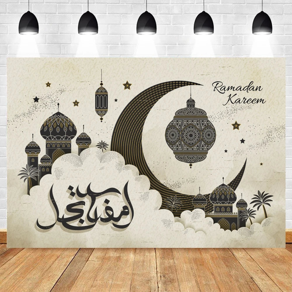 Eid Mubarak Backdrop for Photography EID Al Adha Muslim Ramadan Kareem Moon Lantern Islamic Eid al-Fitr Photo Background Props