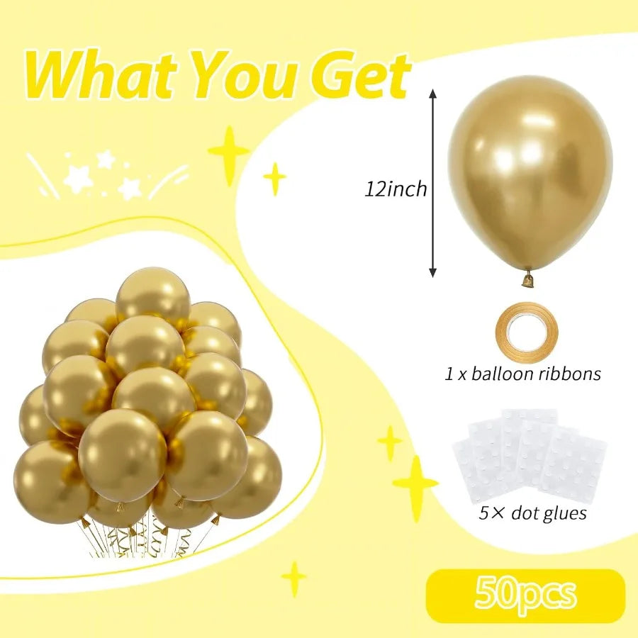 50pcs Metallic Gold Balloons Helium Quality 12inch Chrome Gold Latex Balloons for Balloon Garland Arch as Wedding Graduation Bi