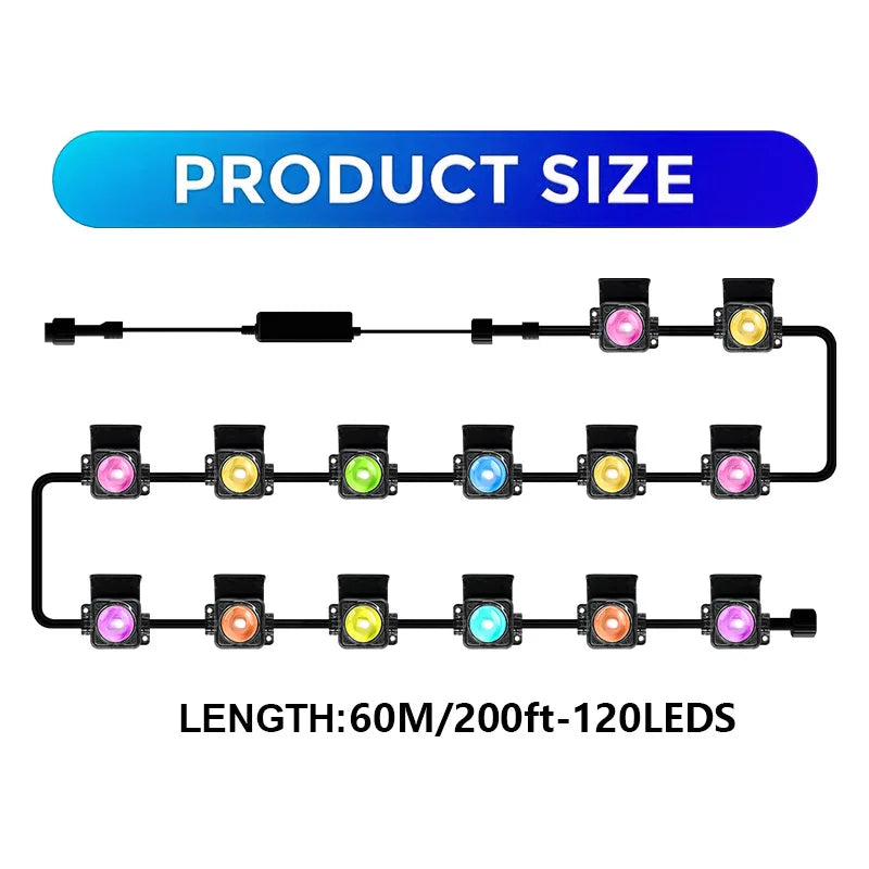 300FT Permanent Outdoor RGB Lights IP67 Waterproof Smart Eave Light DIY Scenes for House Roof Decor Christmas Holiday Daily