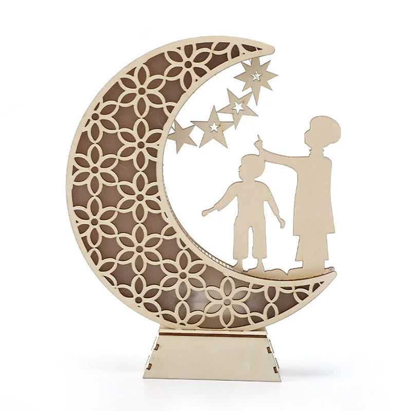 Ramadan Wooden Ornament Moon and Star Hollow Mesh Wall Decor Eid Mubarak Muslim Decor Ramadan Kareem Gift