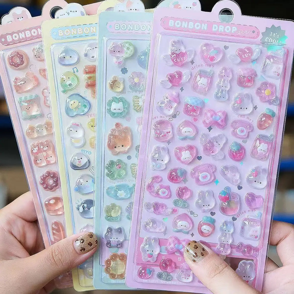 3D Embossed Diamond Stickers Exquisite Cartoon Animals Festival Party Stickers Craft Decals Scrapbooking Decoration Products