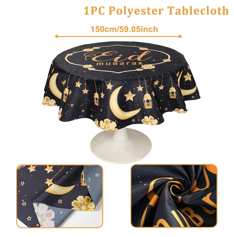 Ramadan Round Tablecloth Eid Mubarak Decor for Home 2025 Ramadan Kareem Islamic Muslim Party Eid Al-Fitr Gift Ramadan Decoration