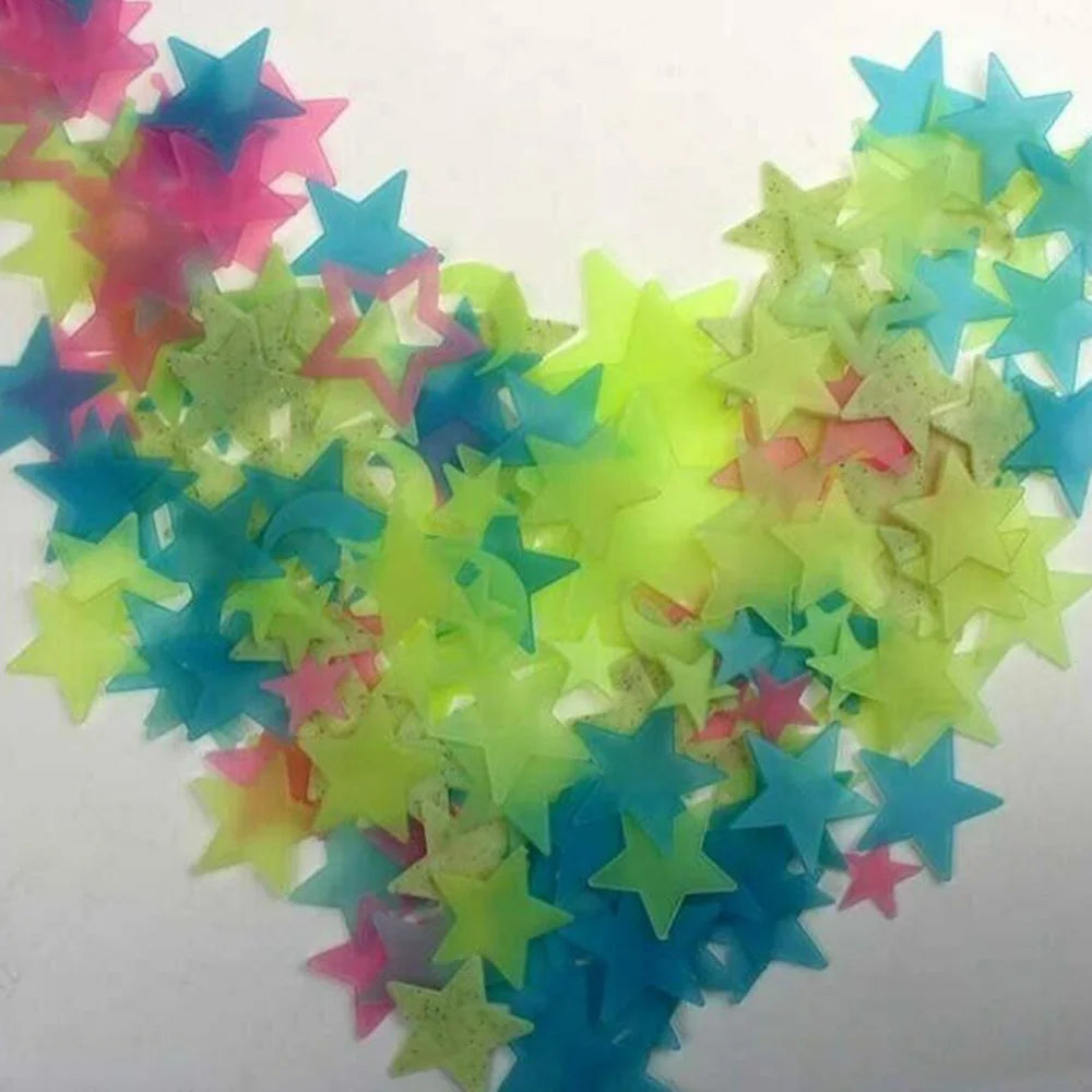 100pcs Stickers Moons Night Art Plastic Removable Bedroom Ceiling Space DIY Star Decal Stars Decor Fluorescent