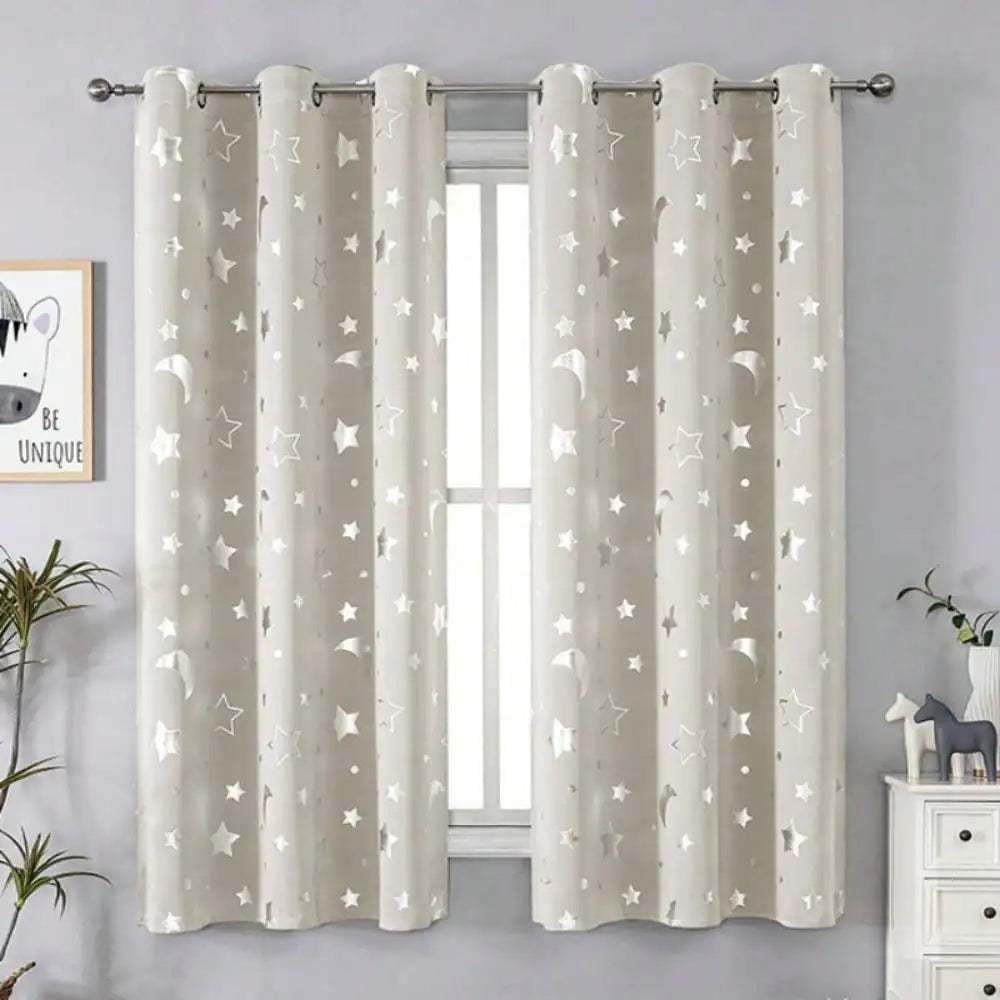 1pc Silver Pressed Star Moon Pattern Blackout Curtain, Window Curtains for Living Room, Bedroom, Kitchen, Home Decor
