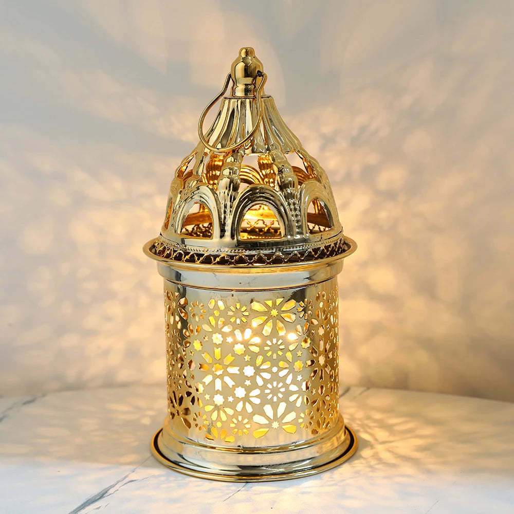 Gold Metal Lantern Lights Fancy Dome Ramadan Decoration Lamp With Music Eid Mubarak Home Decors Islamic Muslim Gifts Eid al-Fitr