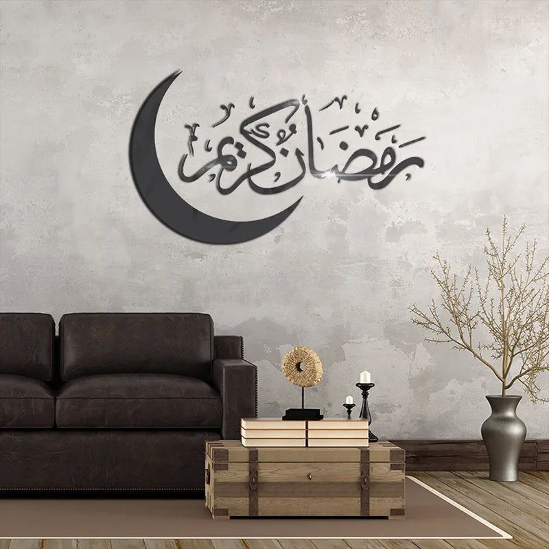 Eid Mubarak Decoration Acrylic Mirror Gold And Silver Black Moon Wall Sticker Islamic Ramadan Kareem Muslim Living Room Decor