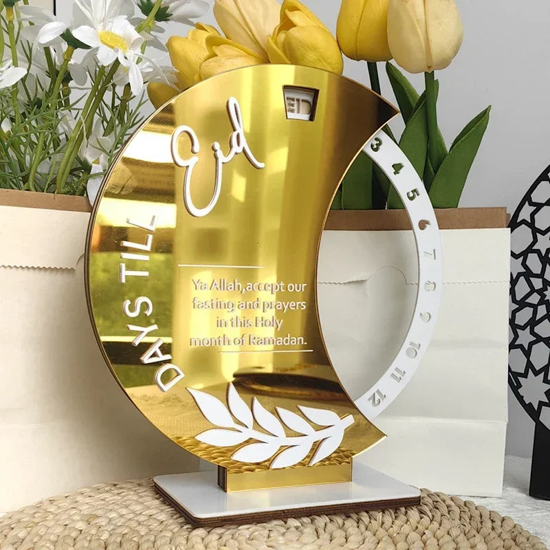 Rotatable Ramadan Countdown Advent Calendar with Base Eid Mubarak Table Ornament Islamic Muslim Party Decoration Kids Gift