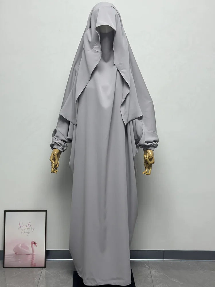 Ramadan One Piece Prayer Abaya Hooded Dress Kaftan Muslim Women Robe Hijab Dress Robe Solid Color Islam Dubai Turkey Clothes