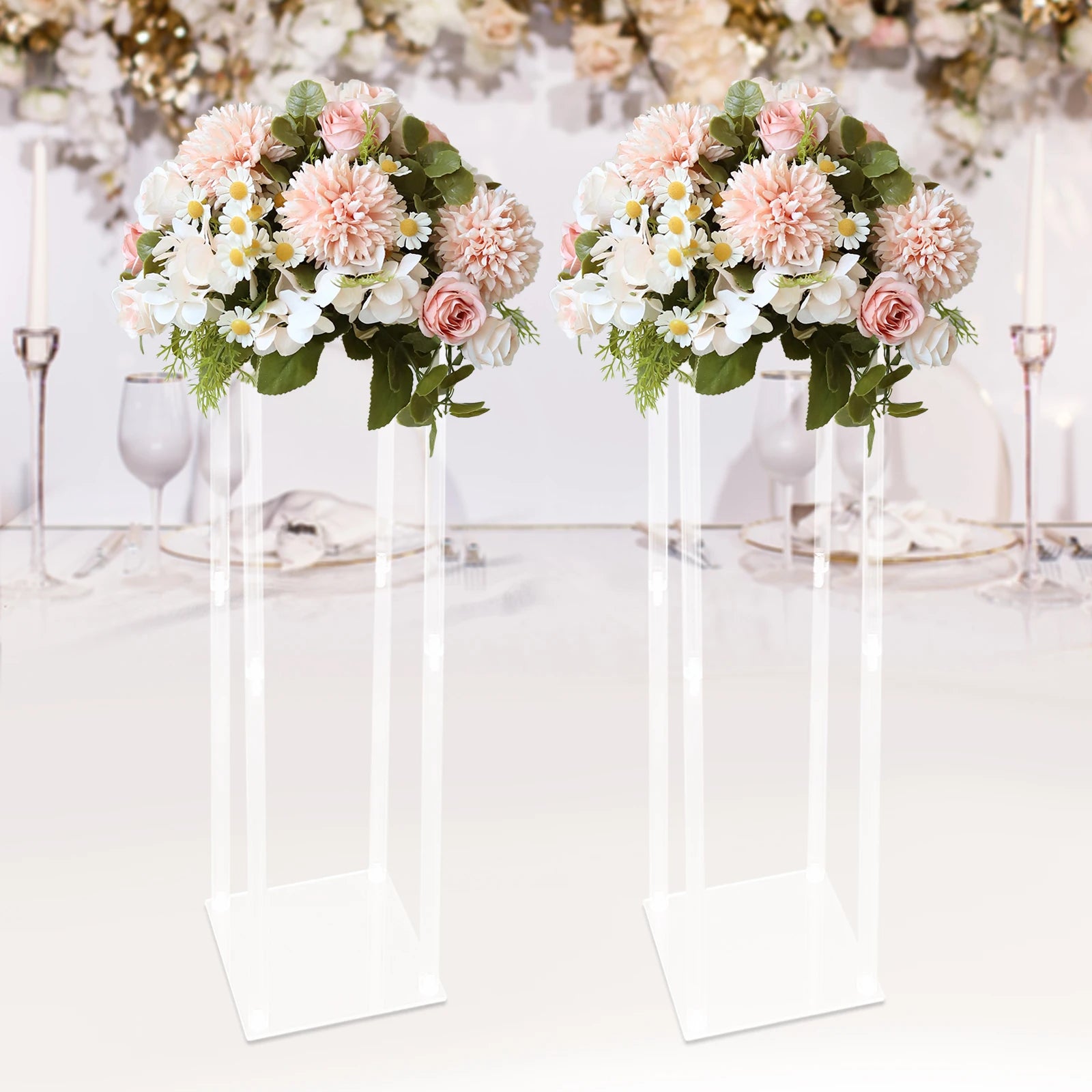 Clear Wedding Geometric Flower Vase Column Stand for Wedding Party Table Centerpiece