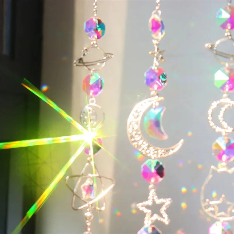 1Pc Galaxy Star Moon Crystal Wind Chime Pendant for Home Decor Garden Suncatcher Dream Catcher Pendant Holiday Party Supplies
