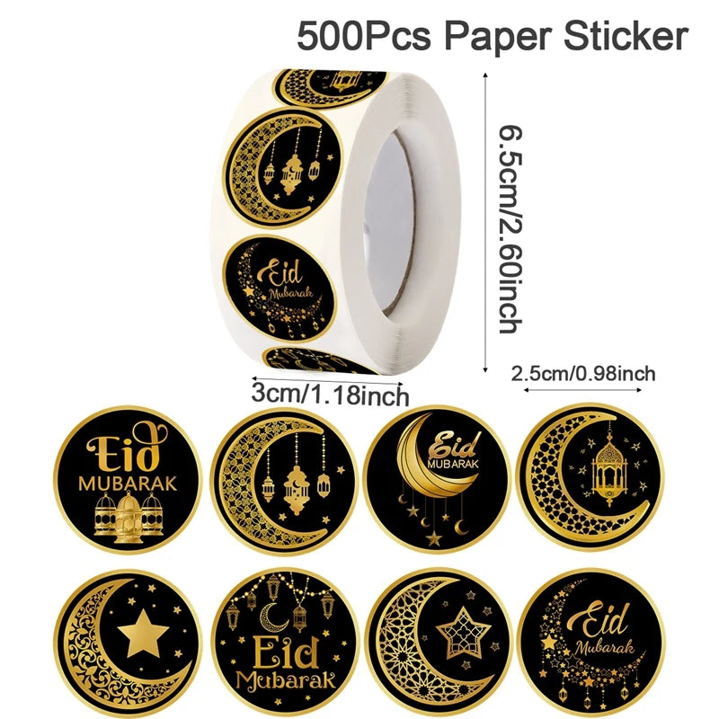 500pcs Eid Mubarak Stickers Gold Labels for Home 2025 Ramadan Kareem Islam Muslim Party Eid Al Adha Gifts Ramadan Mubarak