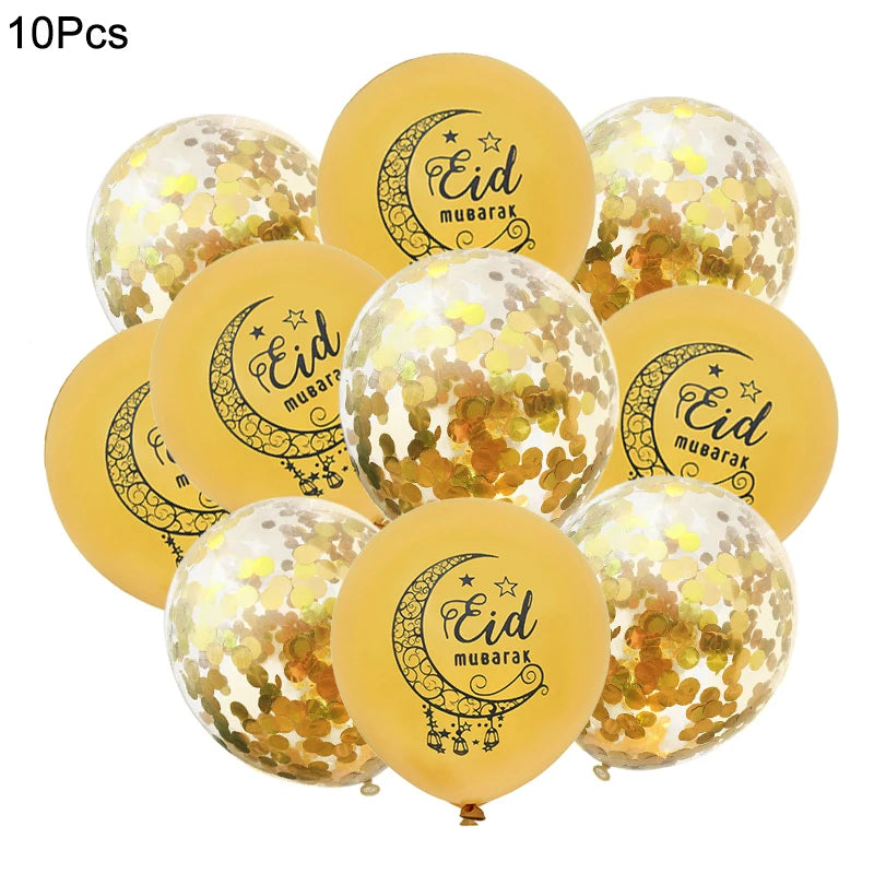 10Pcs Eid Mubarak Latex Confetti Balloons Islamic Muslim Party Supplies 2023 Ramadan Kareem Decoration For Home Eid Al Adha Gift