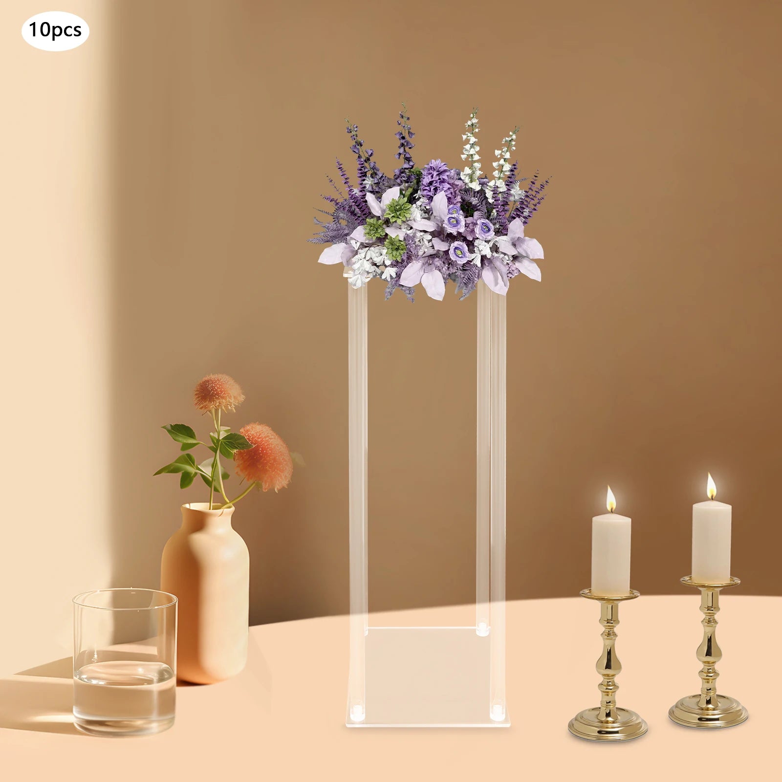 10Pcs Acrylic Vase Wedding Flower Stands Set 60cm Height Clear Column Rack Geometric Display Stand for Home Party Wedding Decor