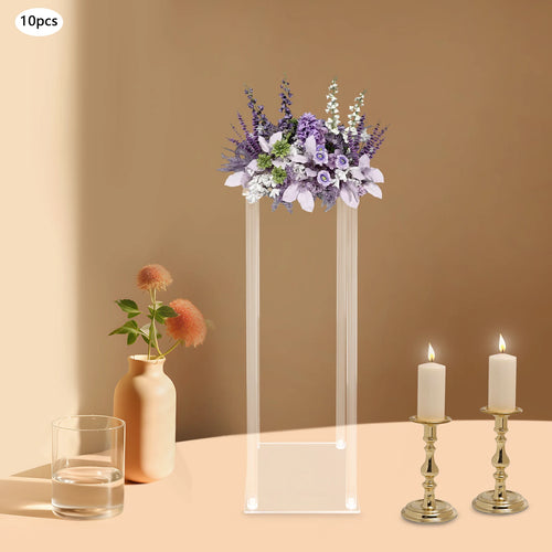 10Pcs Acrylic Vase Wedding Flower Stands Set 60cm Height Clear Column Rack Geometric Display Stand for Home Party Wedding Decor