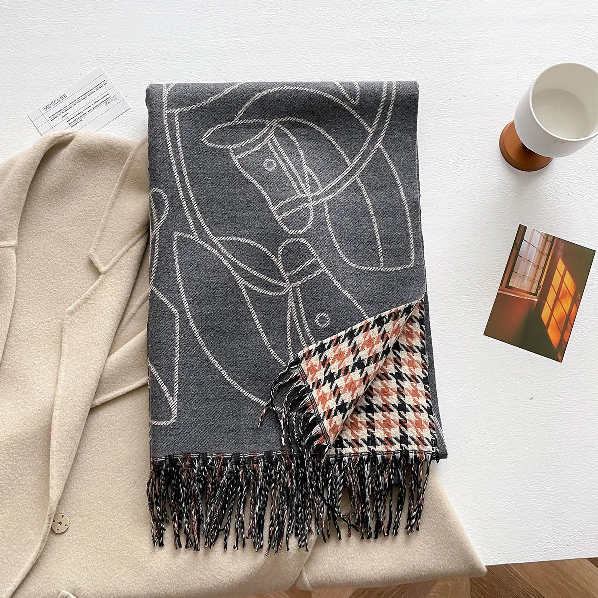 Long Soft Double Sided Jacquard Scarf Women Winter Warm Thickened Shawl Wrap with Fringe for Outdoor Activities Scarves Hijab