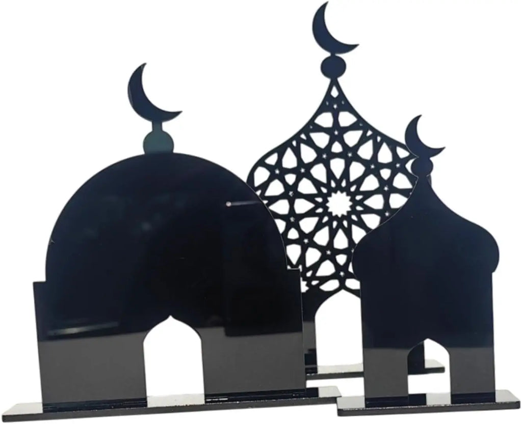 3pcs Eid Mubarak Table Sign Acrylic Ramadan Desktop Ornament Decorative Acrylic Table Ornament for Eid Mubarak Home Party Supply