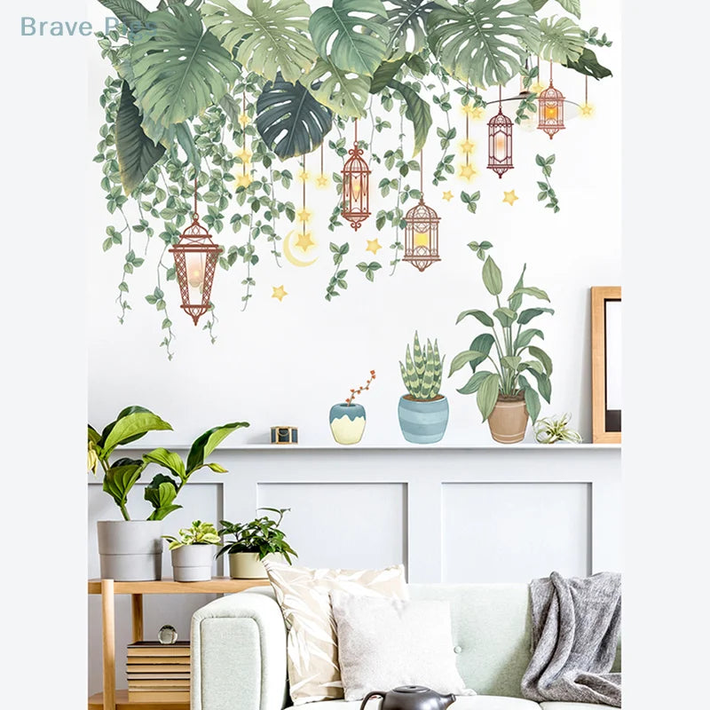 Green Leaves Wall Stickers For Home Living Room Decorative Vinyl Wall Decal Tropical Plants DIY Kid Door Murals Wallpaper