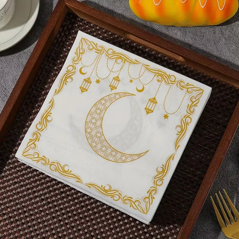 20Pcs Ramadan Paper Napkins Gold Moon Star Disposable Paper Tissues 2026 Muslim Islamic Eid Party Home Table Decoration Supplies