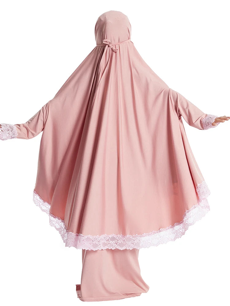 Muslim Kids Girls Hijab Dress Ramadan Khimar Skirt Set Overhead Eid Prayer Garment Burqa Abaya Robe Kaftan Hooded Gown