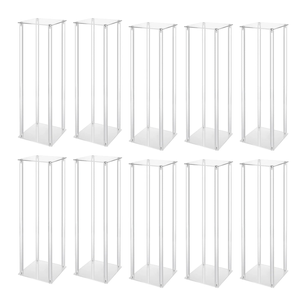 10Pcs Acrylic Vase Wedding Flower Stands Set, 23.6"H Clear Column Rack Geometric Display Stand for Home Party Wedding Decor