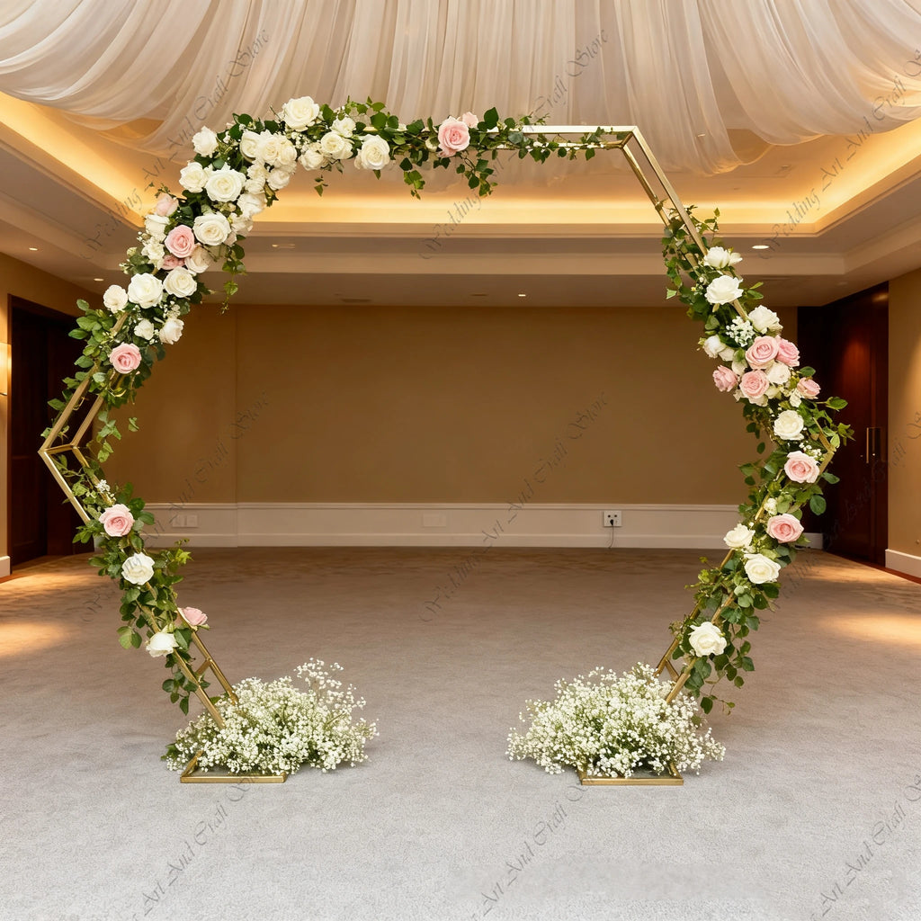 1pcs f30 83in Golden Stainless Steel Crescent Half Moon Wedding Arch Party Stage Backdrop Flower Stand Background Arch ivy332