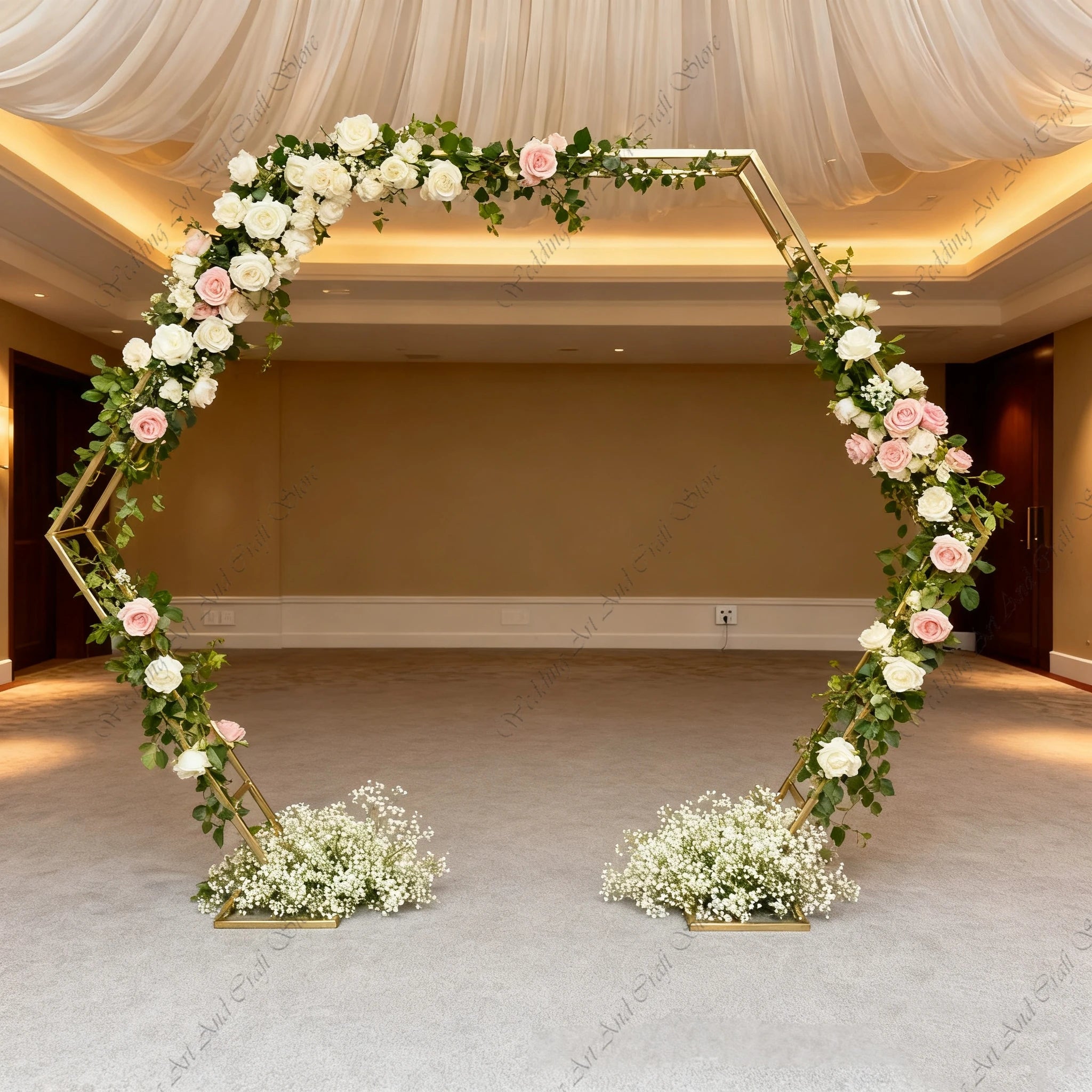 1pcs f30 83in Golden Stainless Steel Crescent Half Moon Wedding Arch Party Stage Backdrop Flower Stand Background Arch ivy332