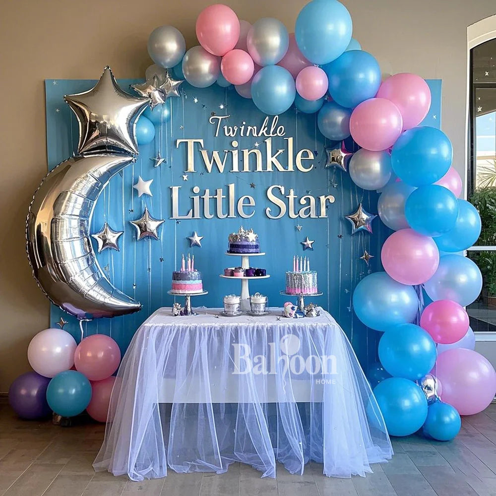 85pcs/set Blue White Pink Latex Pearl Balloon Arch Set Birthday Wedding   Party Family Reunion Moon Star Aluminum Foil Balloons