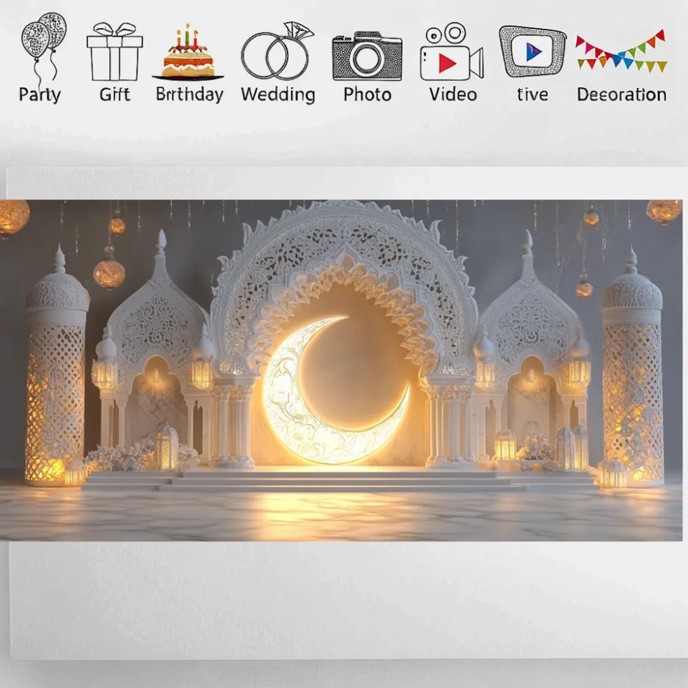 Eid Mubarak Decoration 2025 Ramadan Backdrop Banner Family Room Photo Background Party Decors Home Moon Star Background New In