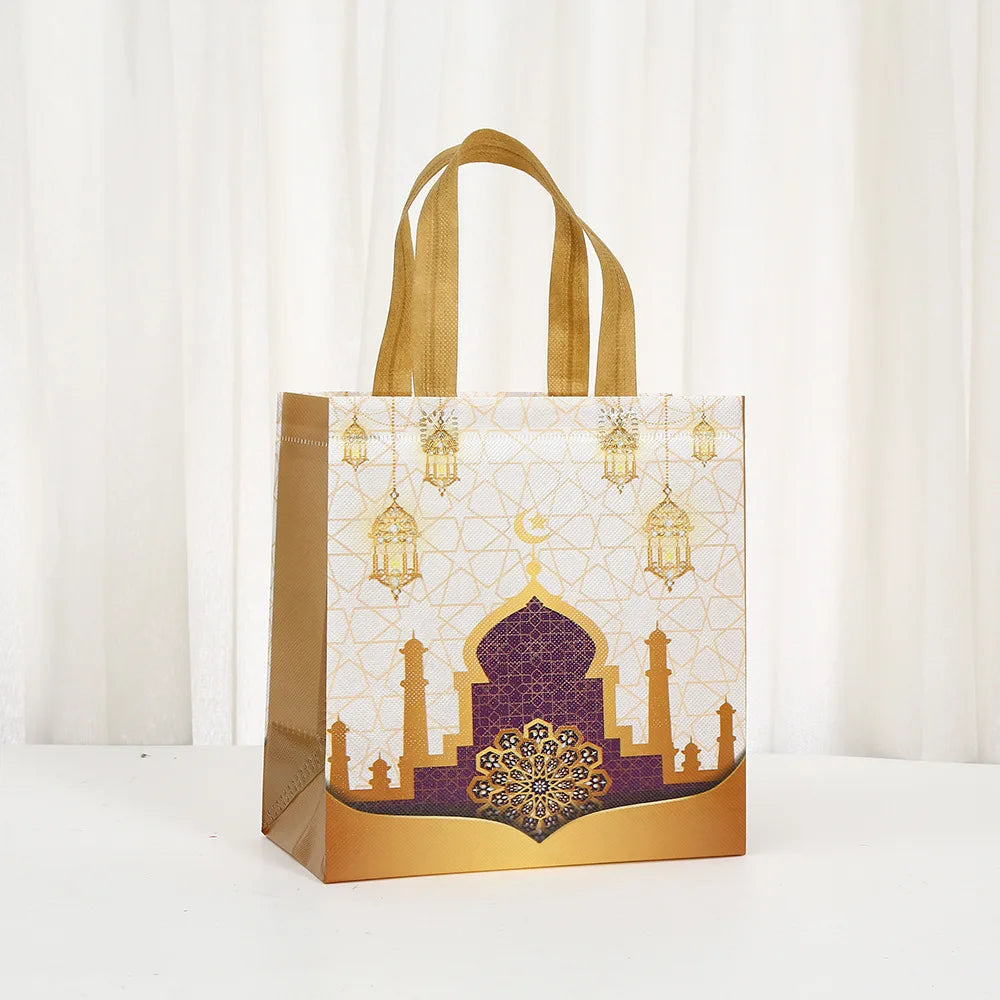 6/12pcs Eid Mubarak Non-Woven Gift Bags with Handle Ramadan Gift Packaging Bag Ramadan Kareem Decor Islamic Festival Party Favor