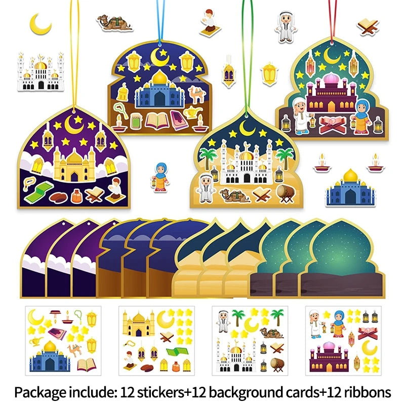 Moon Star Stickers Ramadan Decoration Muslim Eid Ramadan Tree Hanging Decoration Al Fitr Party Decor Festival Party Supplies