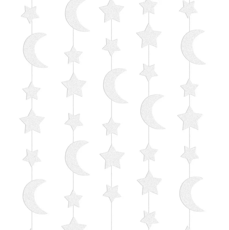 Gold Silver Moon Star Hanging Banner String Garland for Ramadan EID Kids Birthday Baby Shower Home Decorations