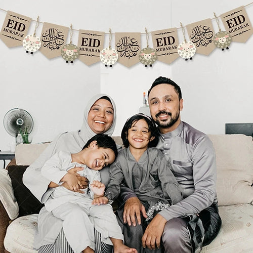 2024 EID Mubarak Paper Banner Bunting Garland Islamic Muslim Festival Party Supplies Ramadan Kareem Home Decoration Eid Gifts