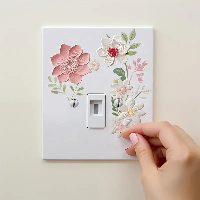 Waterproof Sticker For Bedroom Flowers Switch Stickers PVC Self-adhesive Removable Bathroom Home Decoration Decals