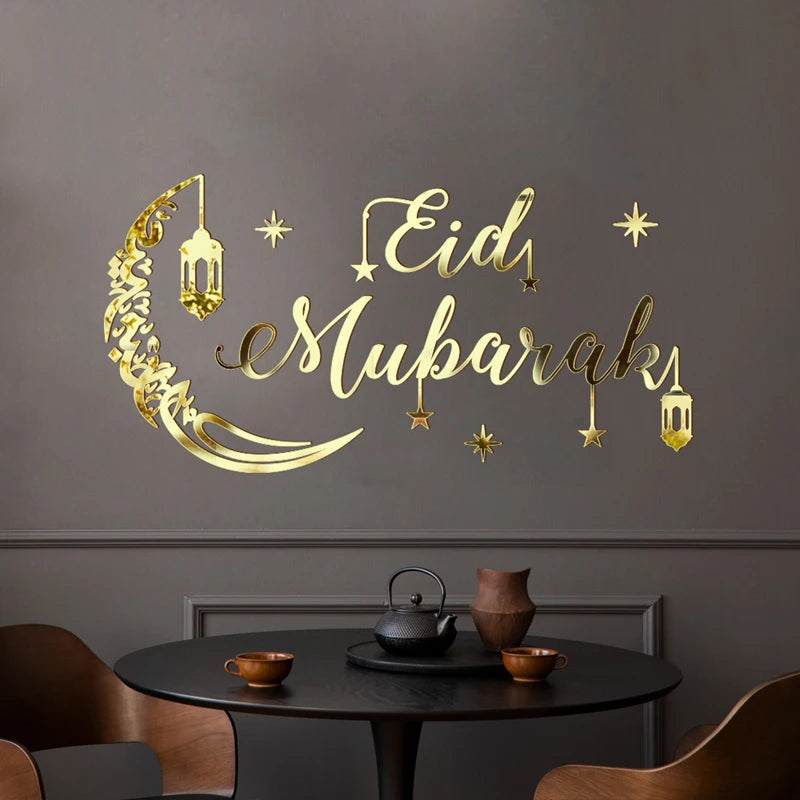 Ramadan Kareem Acrylic Mirror Wall Sticker 2025 Eid Mubarak 3D Wall Decal for Home Living Room Decoration Islamic Muslim Gift
