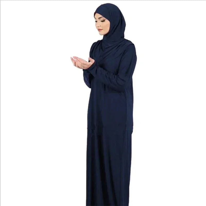 Ramadan One Piece Prayer Abaya Hooded Dress Kaftan Muslim Women Robe Hijab Dress Robe Solid Color Islam Dubai Turkey Clothes