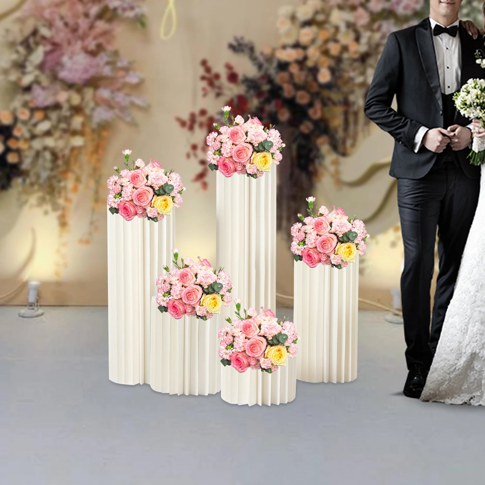 5Pcs Foldable Cardboard Flower Stands Wedding Centerpieces Display Dessert Table Column for Party Garden Decor 20+40+60+80+100cm